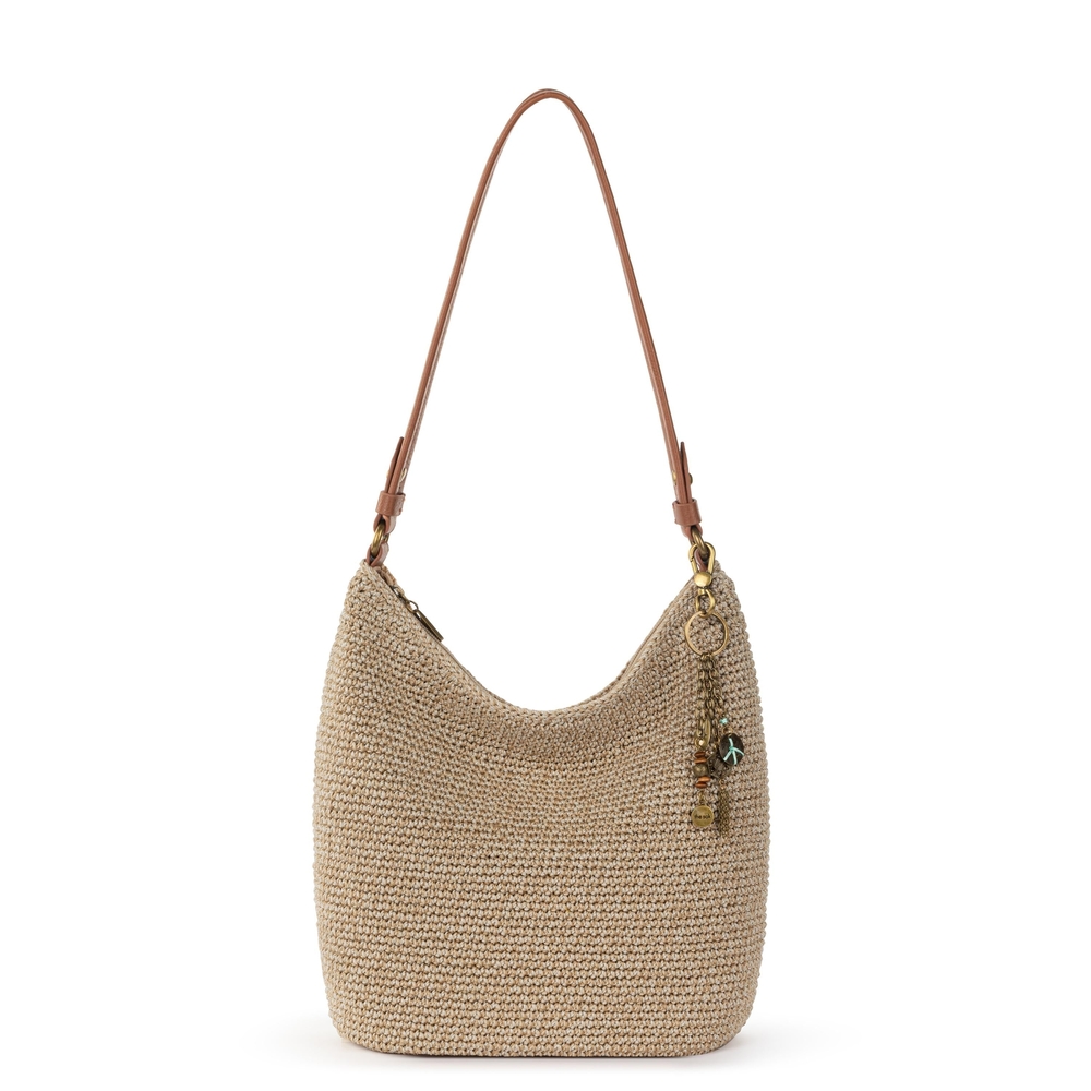 The Sak Beige Woven Hobo with Brown Leather Strap and Charm